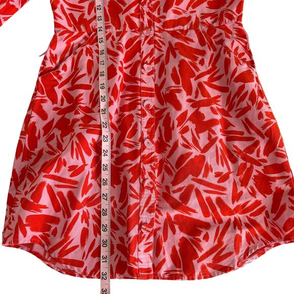 Veronica Beard Samy Red & Pink Poppy Floral Print Button Up Mini Shirt Dress 4 - Picture 9 of 12
